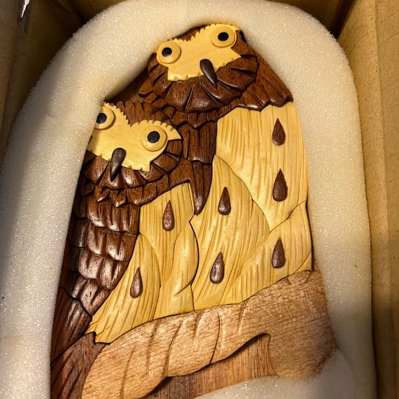 Handcrafted Wooden Owl Decor puzzle box  qvc - Picture 3 of 4